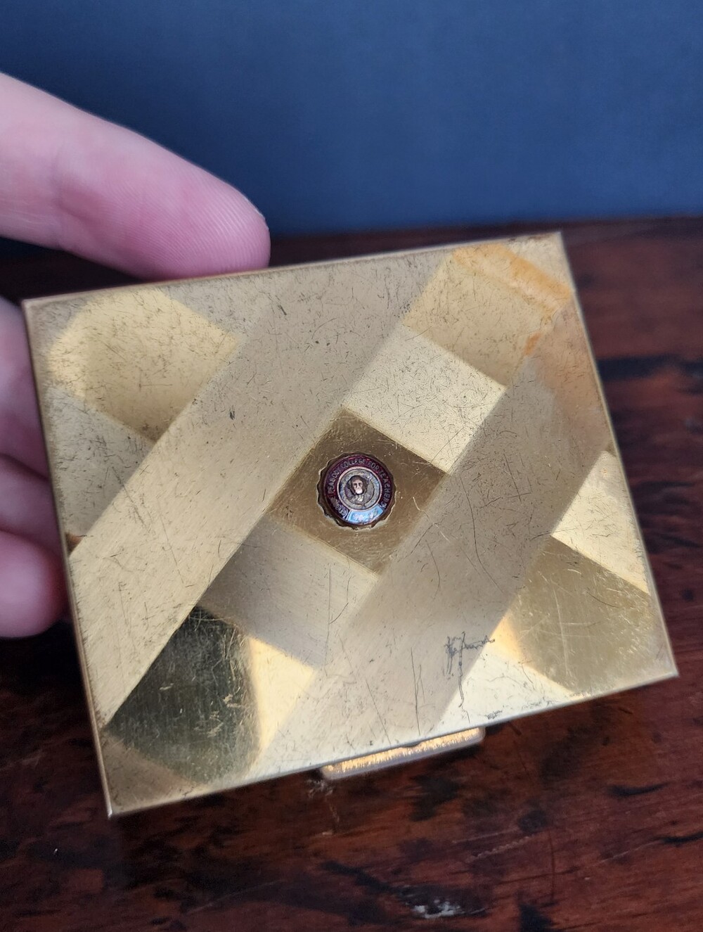 Vintage Peabody Teachers College Art Deco Gold Tone Compact Mirror & Powder Case